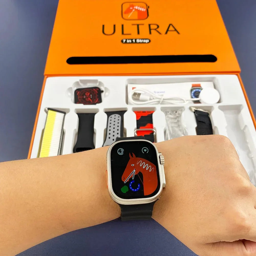 Ultra 7 in 1 Strap Smartwatch | Series 8 Ultra Smart Watch 49mm with 7 pair Straps | Bluetooth Calling | Sports Mode