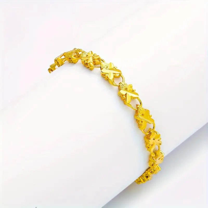 24K Gold Plated Shimmering Lucky Clover Heart Bracelet - Golden Luxury Charm